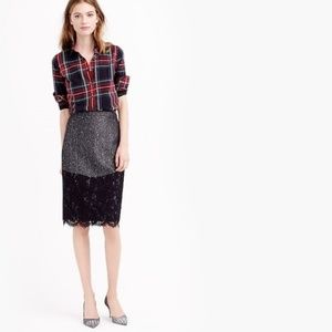 J. Crew Grey/Black Tweed/Lace Pencil Skirt SZ2
